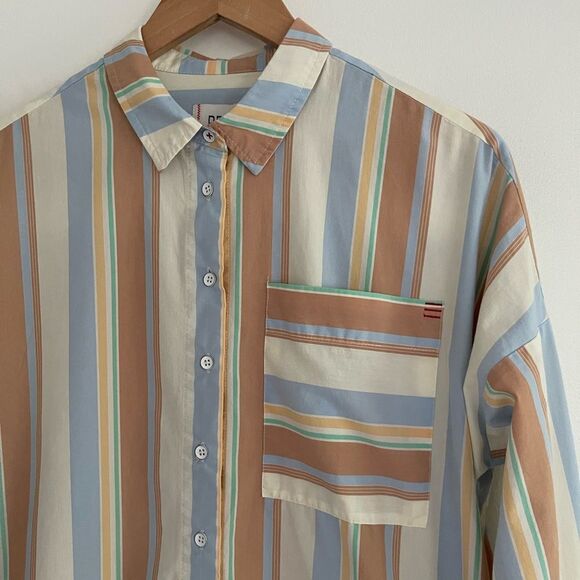 Urban Outfitters BDG Frankie Spliced Button-Down Shirt in Yellow Multi - Picture 5 of 10